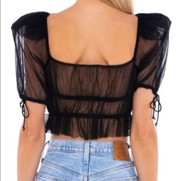 NWT🏷️For Love & Lemons Black Sheer Sunshine Crop Top - Picture 3 of 6